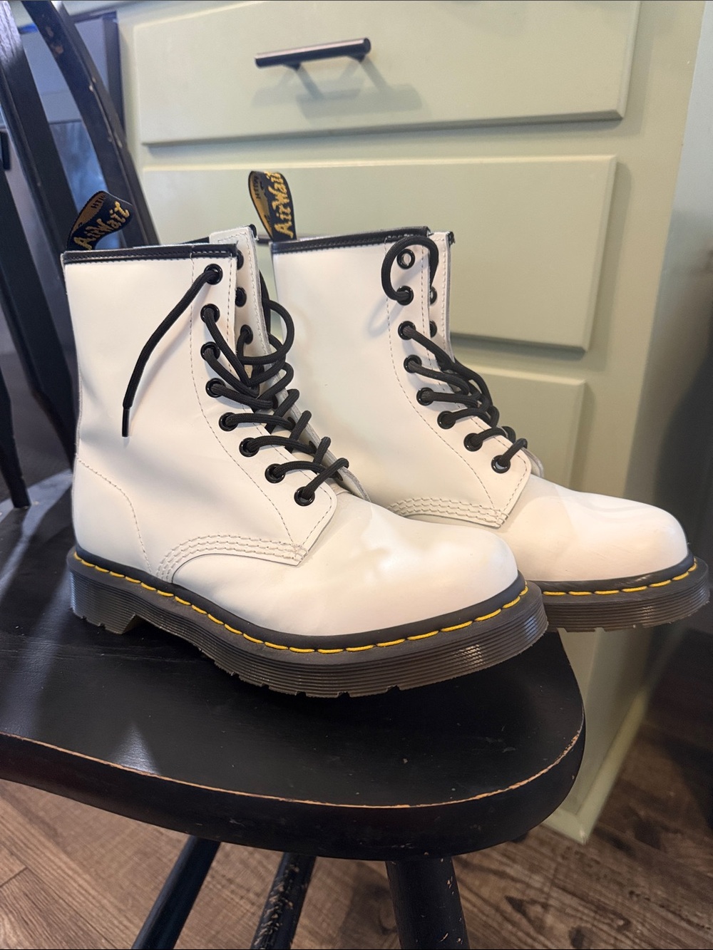 Dr. Martens White Leather Lace-Up Boots
